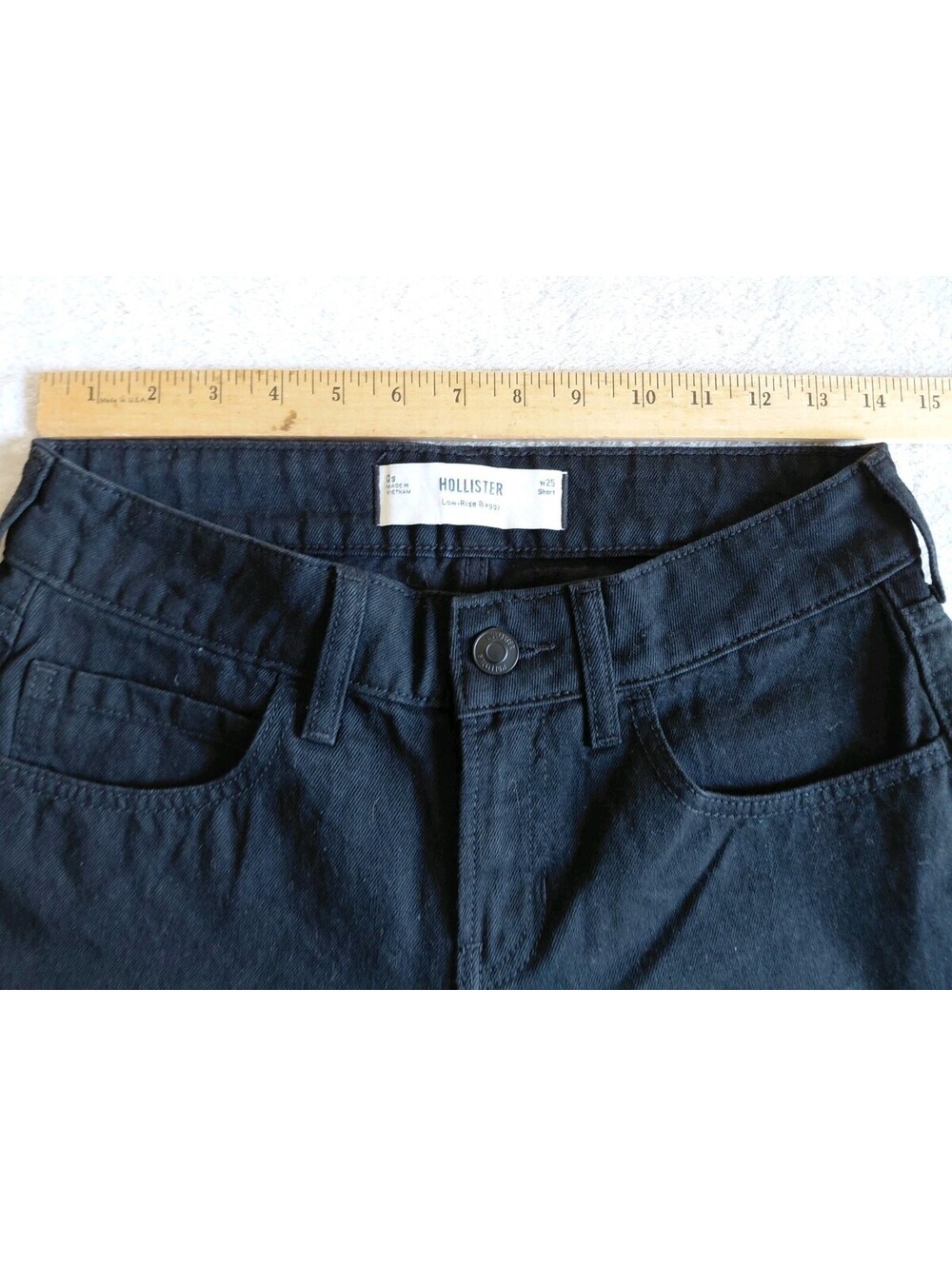 Hollister Womens Low Rise Baggy Jeans Short Size 0 W25 Black Wash Denim - Picture 7 of 9